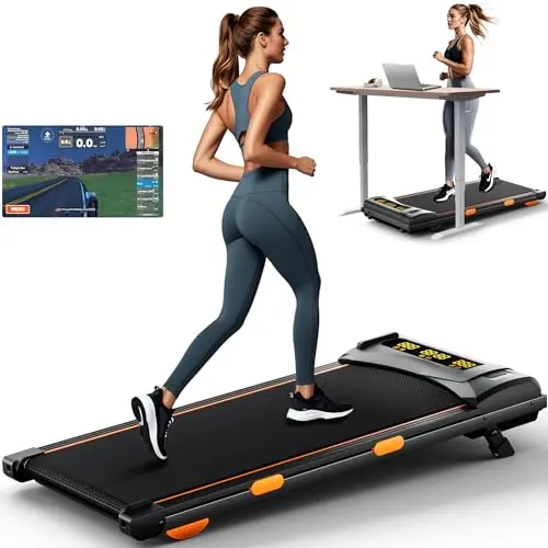 EVKRUN black and orange treadmill with folding incline for small spaces