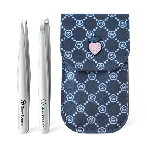 GlamTweeler sparkle silver slant and point tip tweezer set for facial grooming