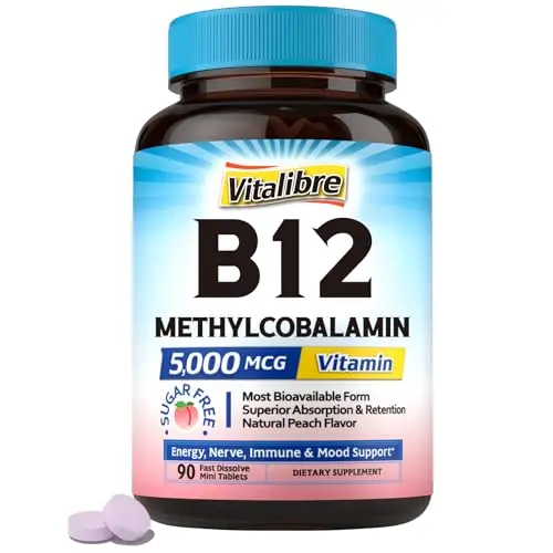 VITALIBRE Vitamin B12 Sublingual 5000 mcg peach flavor tablets