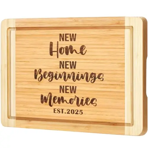 GevGuxLuo bamboo cutting board with New Home New Beginnings 2025 engraving