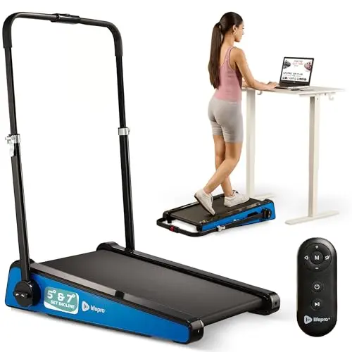 Lifepro compact walking pad with handlebar and incline settings