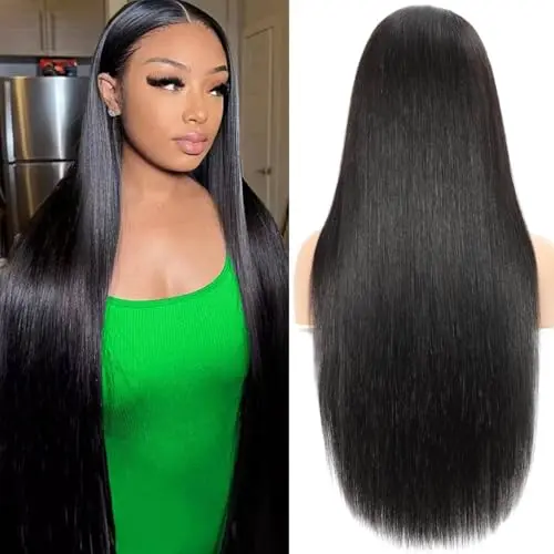 MZCNU 13x6 straight lace front human hair wig in natural black
