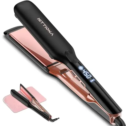 HITTIONA ceramic infrared flat iron with wide plates for hair straightening