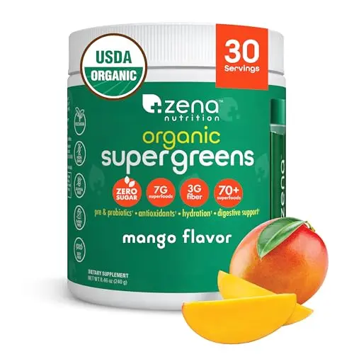 Zena Nutrition Organic Super Greens Powder in mango flavor