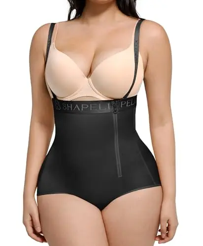 SHAPELLX plus size shapewear panties with steel boning and zipper closure