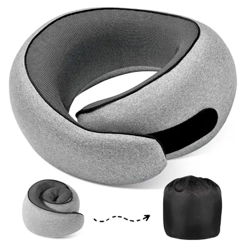 4litamz light grey travel neck pillow showing compact rolled design