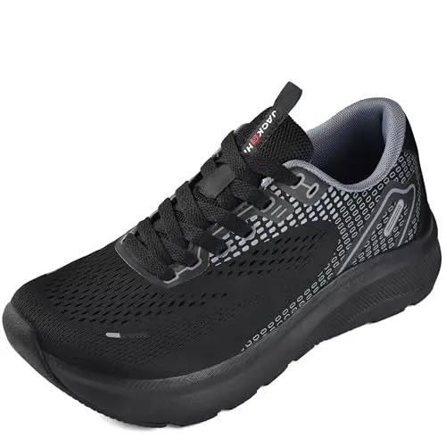 JACKSHIBO men's wide toe box tennis shoes with arch support in black color