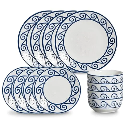 JODEVI coastal stoneware dinnerware set with wave pattern