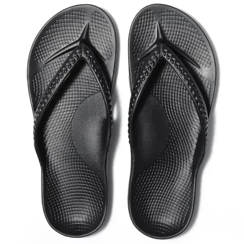 Litfun women's black arch support flip flops for plantar fasciitis