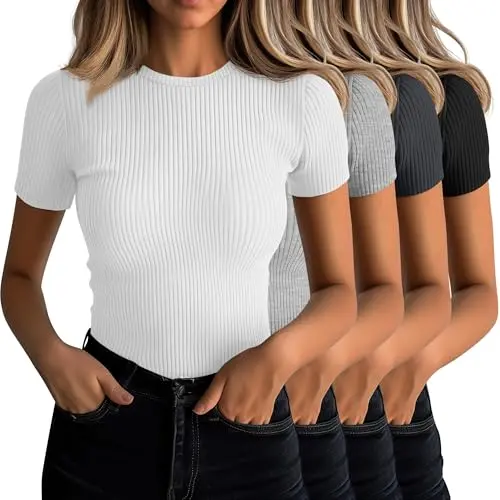 Neer 4-pack ribbed knit women's t-shirts in multiple colors