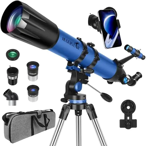HUGERSTAR refractor telescope with moon filter and carry bag