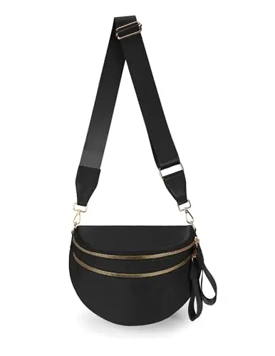 FEIBOON spacious nylon crossbody bag showing large capacity and gold zippers