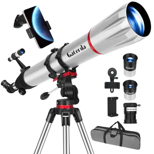 Gaterda 90mm aperture refractor telescope with silver grey finish