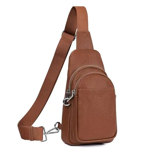 Befen cognac brown genuine leather crossbody bag with wide straps