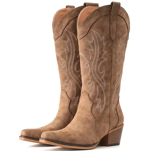 IUV women's cowboy boots with intricate embroidery and snip toe design
