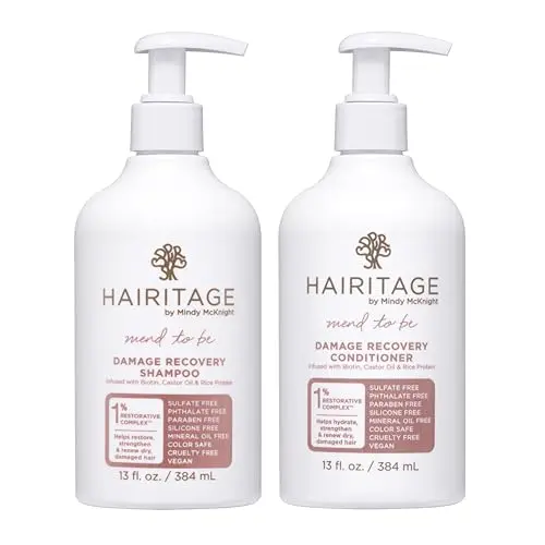 Hairitage damage repair shampoo and conditioner set with biotin and castor oil