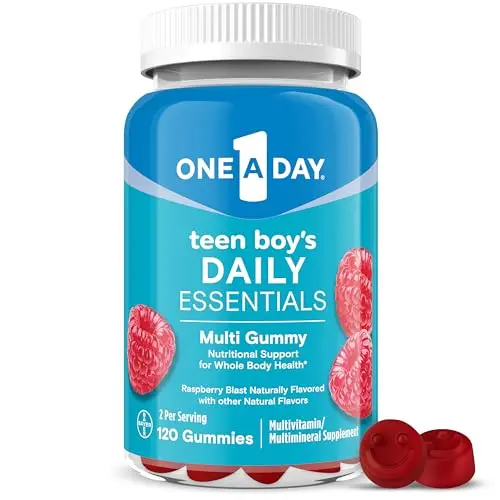 One A Day teen boy multivitamin gummies in raspberry flavor