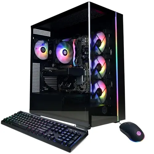 CyberPowerPC Gamer Master gaming desktop with modern black case and RGB lighting