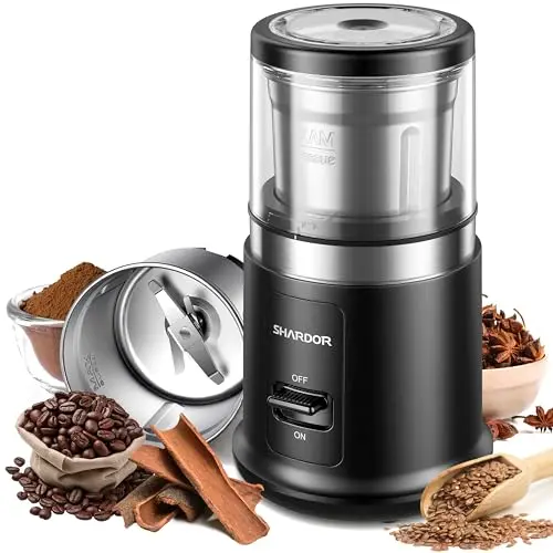 SHARDOR One Touch Coffee Grinder Electric in black with removable stainless steel bowl