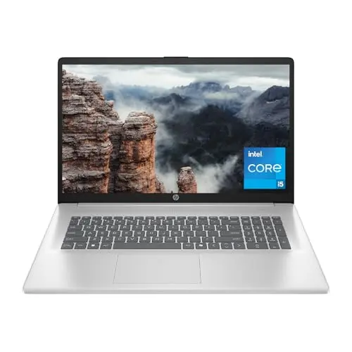 HP 17.3 inch laptop with large FHD display and sleek silver design