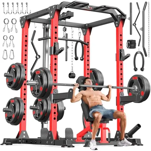Power cage system with included weight bench and cable crossover