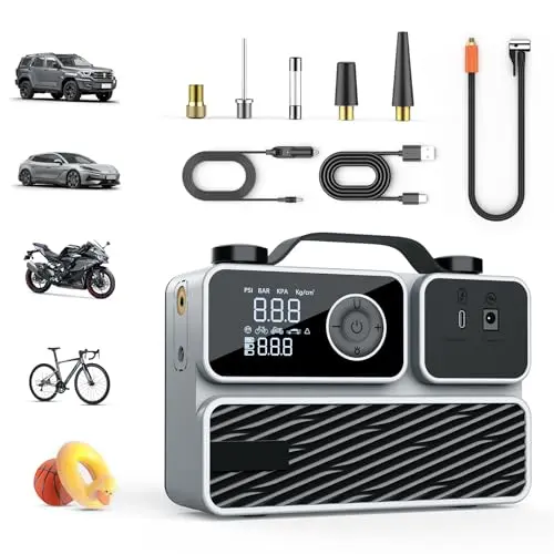 Airmoto portable air compressor with storage pouch