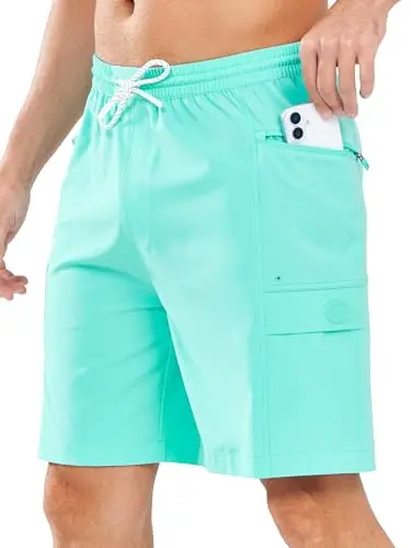 NORTHYARD men's 9-inch board shorts with multiple pockets in lake blue