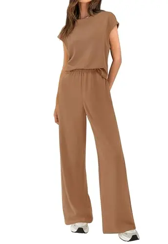BTFBM women's ribbed knit top and wide leg pants lounge set