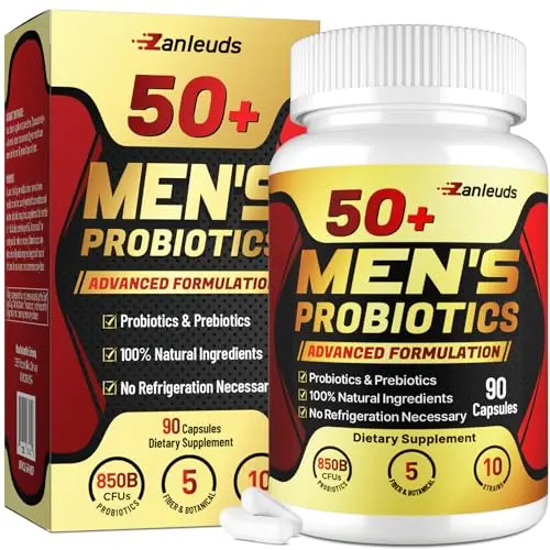 Zanleuds Probiotics for Men over 50 bottle with 850 billion CFU and prebiotics