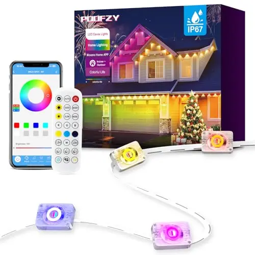 POOFZY permanent lights with vibrant colors on house