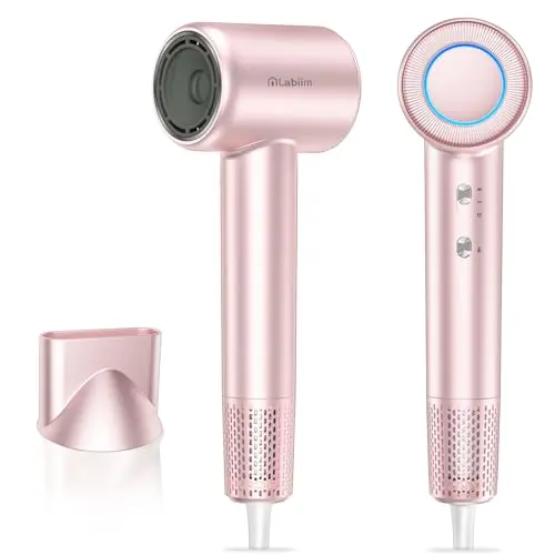 Labiim compact hair dryer with thermo-control and magnetic nozzle