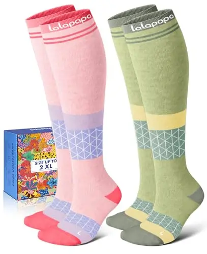 LALAPAPA Cotton Compression Socks with cushioned sole in geometric patterns