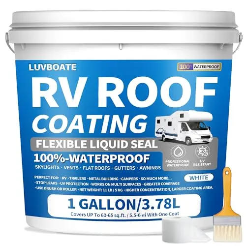 LUVBOATE RV roof coating in white gallon container