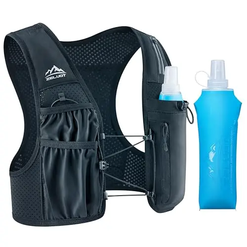 Zelvot running hydration vest with multiple pockets and 500ml soft flask