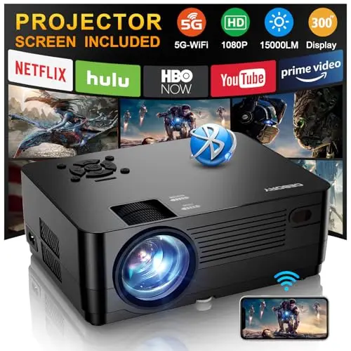 CEBORY portable projector with included screen and carrying bag