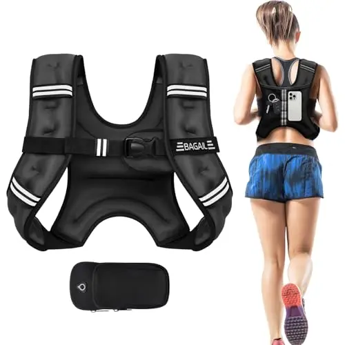 BAGAIL weighted vest with detachable phone pouch and reflective stripes