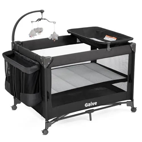 GAIVE convertible bedside crib with rotating toy rack and storage