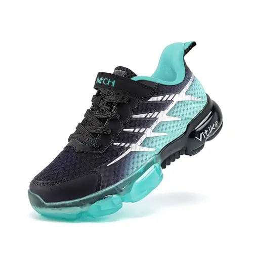 JMFCHI kids knitted mesh sports shoes in black and blue