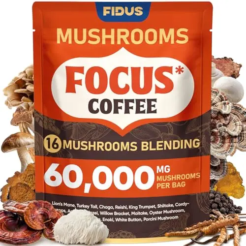 Fidus 16 in 1 Mushroom Coffee jar with multiple mushroom blend