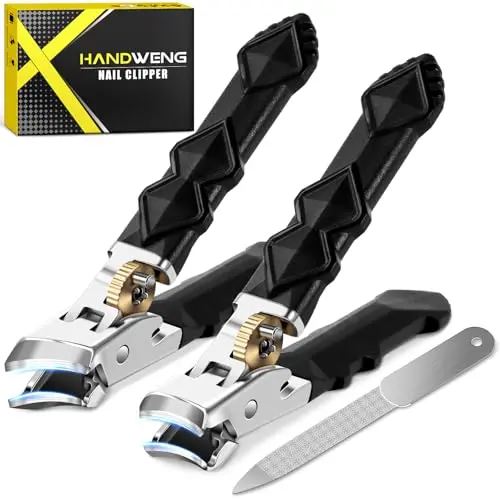 HANDWENG slanted blade toenail clippers for thick nails with safety lock