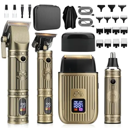 Bomxin professional hair clippers set with T-blade trimmer in gold finish