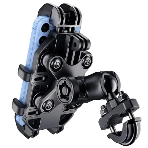 Thlevel motorcycle phone mount with eight-claw grip and anti-theft features