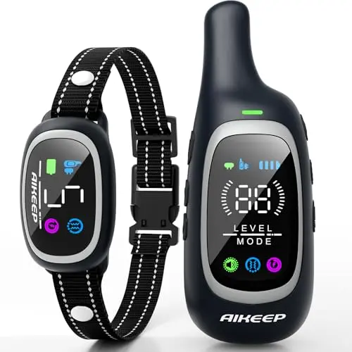 AIKEEP 2-in-1 dog collar with remote featuring LED display and automatic bark detection
