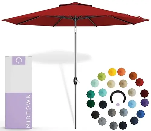 Midtown Umbrellas 9ft patio umbrella with auto-tilt and Sunbrella fabric