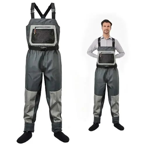 SHOUDE breathable chest waders in dark grey with waterproof pockets
