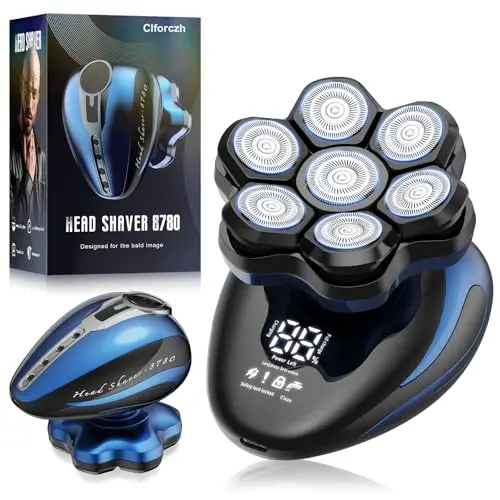 Clforczh electric head shaver with 7D magnetic detachable heads and LED display