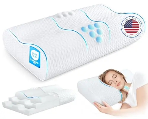 Zibroges sandwich cervical pillow with massage bumps and adjustable layers