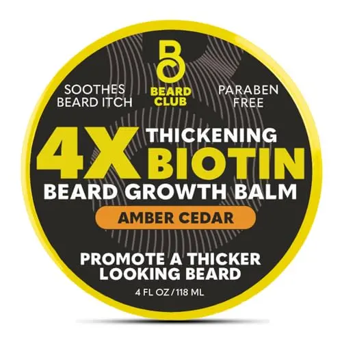 The Beard Club biotin beard balm in amber cedar scent