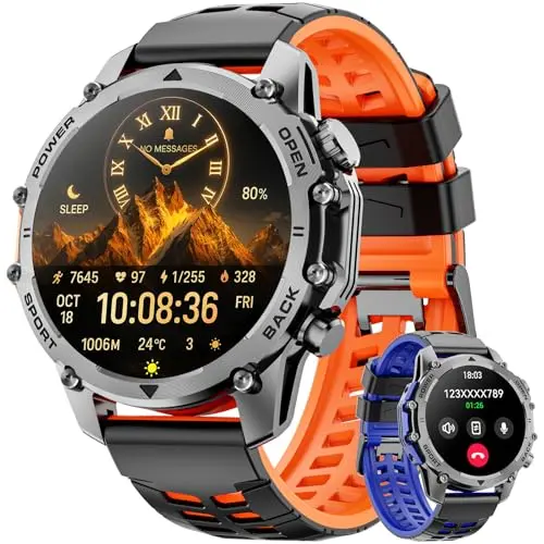 HWAGOL military smartwatch with two interchangeable strap kits
