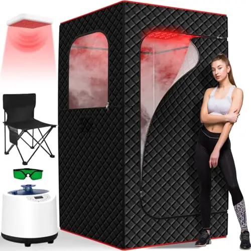 iTHERAU portable infrared steam sauna box with red light therapy lamp